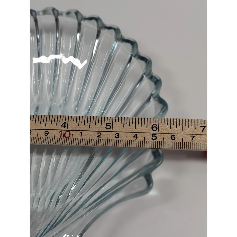 Vintage Style Light Blue Pressed Glass Scallop Shell Trinket Dish Coastal Decor